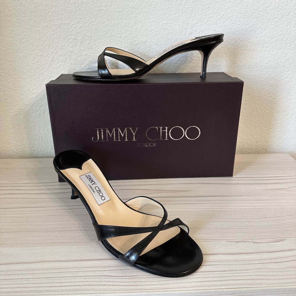 Vintage Jimmy Choo Kitten Heels Black Leather 39